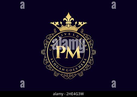 PM Initial Letter Luxury calligraphic feminine floral hand drawn heraldic monogram antique vintage style luxury logo design Premium Stock Vector