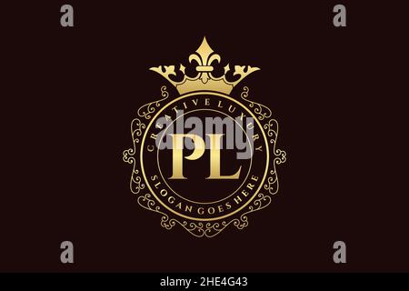 PL Initial Letter Luxury calligraphic feminine floral hand drawn heraldic monogram antique vintage style luxury logo design Premium Stock Vector