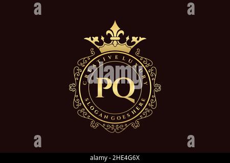 PQ Initial Letter Luxury calligraphic feminine floral hand drawn heraldic monogram antique vintage style luxury logo design Premium Stock Vector