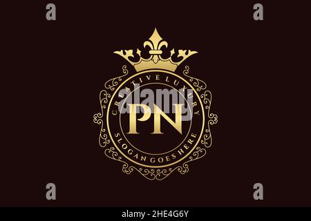 PN Initial Letter Luxury calligraphic feminine floral hand drawn heraldic monogram antique vintage style luxury logo design Premium Stock Vector