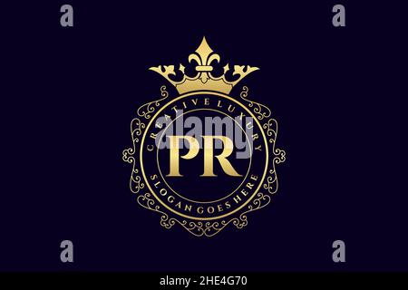 PR Initial Letter Luxury calligraphic feminine floral hand drawn heraldic monogram antique vintage style luxury logo design Premium Stock Vector