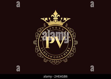PV Initial Letter Luxury calligraphic feminine floral hand drawn heraldic monogram antique vintage style luxury logo design Premium Stock Vector