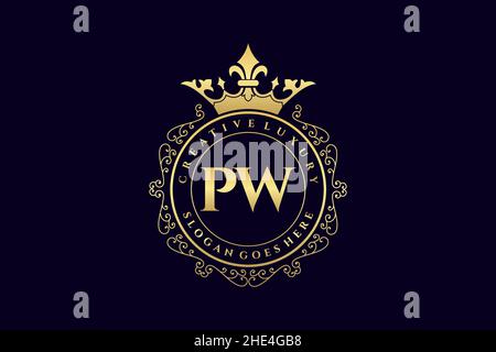PW Initial Letter Luxury calligraphic feminine floral hand drawn heraldic monogram antique vintage style luxury logo design Premium Stock Vector