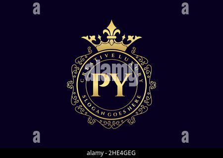 PY Initial Letter Luxury calligraphic feminine floral hand drawn heraldic monogram antique vintage style luxury logo design Premium Stock Vector