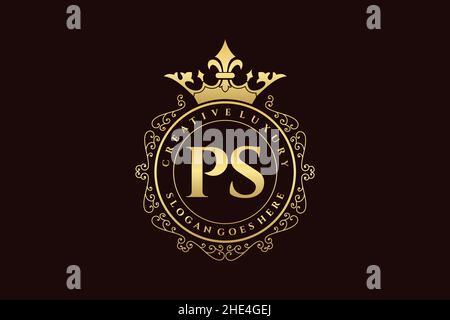 PS Initial Letter Luxury calligraphic feminine floral hand drawn heraldic monogram antique vintage style luxury logo design Premium Stock Vector