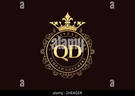 QD Initial Letter Luxury calligraphic feminine floral hand drawn heraldic monogram antique vintage style luxury logo design Premium Stock Vector