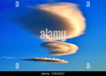 Closeup of whimsical cloud formations over La Laguna, Tenerife, Spain Stock Photo