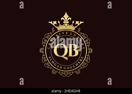 QB Initial Letter Luxury calligraphic feminine floral hand drawn heraldic monogram antique vintage style luxury logo design Premium Stock Vector