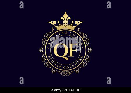 QF Initial Letter Luxury calligraphic feminine floral hand drawn heraldic monogram antique vintage style luxury logo design Premium Stock Vector