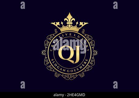 QJ Initial Letter Luxury calligraphic feminine floral hand drawn heraldic monogram antique vintage style luxury logo design Premium Stock Vector