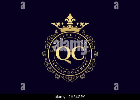 QC Initial Letter Luxury calligraphic feminine floral hand drawn heraldic monogram antique vintage style luxury logo design Premium Stock Vector
