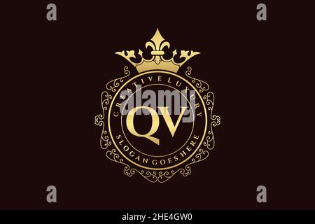 QV Initial Letter Luxury calligraphic feminine floral hand drawn heraldic monogram antique vintage style luxury logo design Premium Stock Vector
