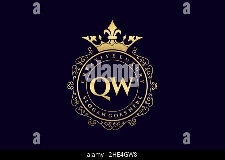QW Initial Letter Luxury calligraphic feminine floral hand drawn heraldic monogram antique vintage style luxury logo design Premium Stock Vector