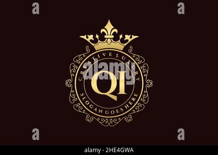 QI Initial Letter Luxury calligraphic feminine floral hand drawn heraldic monogram antique vintage style luxury logo design Premium Stock Vector