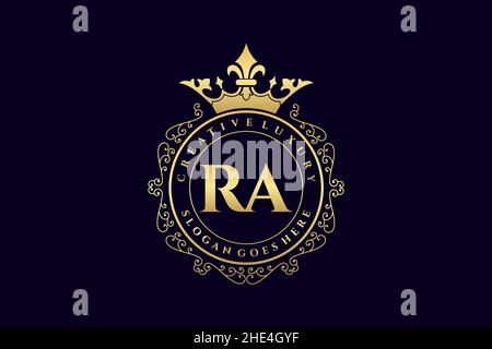RA Initial Letter Luxury calligraphic feminine floral hand drawn heraldic monogram antique vintage style luxury logo design Premium Stock Vector