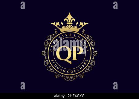 QP Initial Letter Luxury calligraphic feminine floral hand drawn heraldic monogram antique vintage style luxury logo design Premium Stock Vector