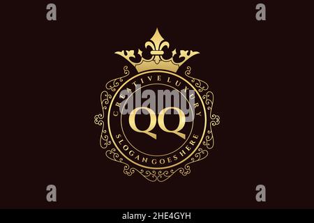 QQ Initial Letter Luxury calligraphic feminine floral hand drawn heraldic monogram antique vintage style luxury logo design Premium Stock Vector