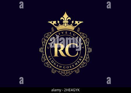 RC Initial Letter Luxury calligraphic feminine floral hand drawn heraldic monogram antique vintage style luxury logo design Premium Stock Vector