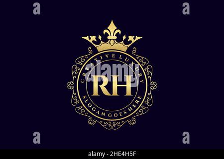 RH Initial Letter Luxury calligraphic feminine floral hand drawn heraldic monogram antique vintage style luxury logo design Premium Stock Vector