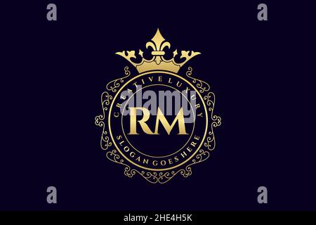RM Initial Letter Luxury calligraphic feminine floral hand drawn heraldic monogram antique vintage style luxury logo design Premium Stock Vector