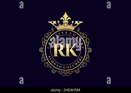 RK Initial Letter Luxury calligraphic feminine floral hand drawn heraldic monogram antique vintage style luxury logo design Premium Stock Vector