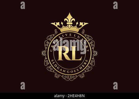 RL Initial Letter Luxury calligraphic feminine floral hand drawn heraldic monogram antique vintage style luxury logo design Premium Stock Vector