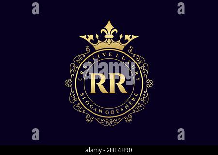 RR Initial Letter Luxury calligraphic feminine floral hand drawn heraldic monogram antique vintage style luxury logo design Premium Stock Vector