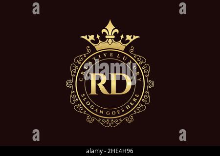 RD Initial Letter Luxury calligraphic feminine floral hand drawn heraldic monogram antique vintage style luxury logo design Premium Stock Vector
