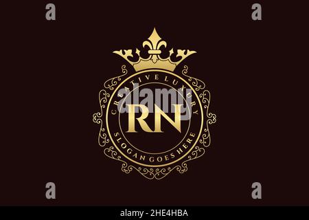 RN Initial Letter Luxury calligraphic feminine floral hand drawn heraldic monogram antique vintage style luxury logo design Premium Stock Vector