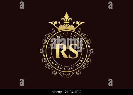RS Initial Letter Luxury calligraphic feminine floral hand drawn heraldic monogram antique vintage style luxury logo design Premium Stock Vector