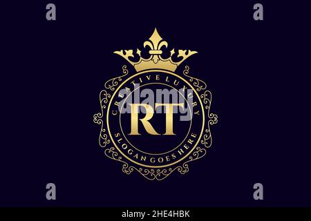 RT Initial Letter Luxury calligraphic feminine floral hand drawn heraldic monogram antique vintage style luxury logo design Premium Stock Vector