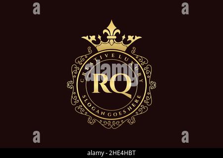 RQ Initial Letter Luxury calligraphic feminine floral hand drawn heraldic monogram antique vintage style luxury logo design Premium Stock Vector