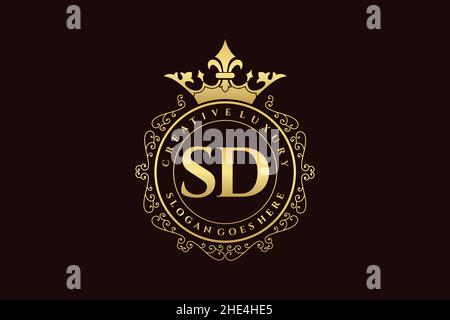 SD Initial Letter Luxury calligraphic feminine floral hand drawn heraldic monogram antique vintage style luxury logo design Premium Stock Vector