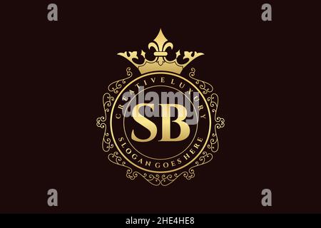 SB Initial Letter Luxury calligraphic feminine floral hand drawn heraldic monogram antique vintage style luxury logo design Premium Stock Vector