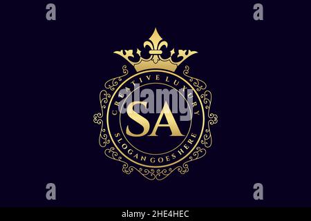 SA Initial Letter Luxury calligraphic feminine floral hand drawn heraldic monogram antique vintage style luxury logo design Premium Stock Vector