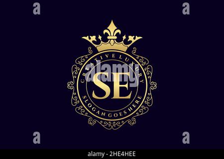 SE Initial Letter Luxury calligraphic feminine floral hand drawn heraldic monogram antique vintage style luxury logo design Premium Stock Vector