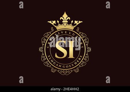 SI Initial Letter Luxury calligraphic feminine floral hand drawn heraldic monogram antique vintage style luxury logo design Premium Stock Vector