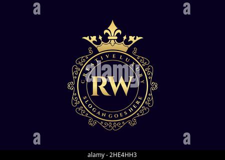 RW Initial Letter Luxury calligraphic feminine floral hand drawn heraldic monogram antique vintage style luxury logo design Premium Stock Vector