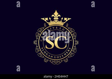 SC Initial Letter Luxury calligraphic feminine floral hand drawn heraldic monogram antique vintage style luxury logo design Premium Stock Vector
