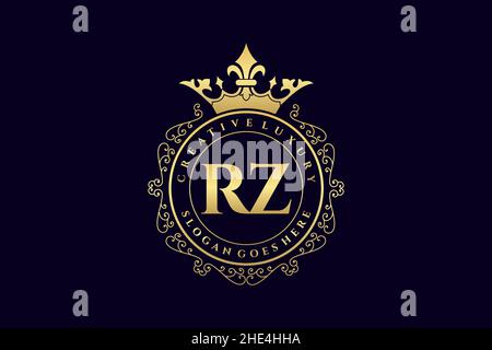 RZ Initial Letter Luxury calligraphic feminine floral hand drawn heraldic monogram antique vintage style luxury logo design Premium Stock Vector