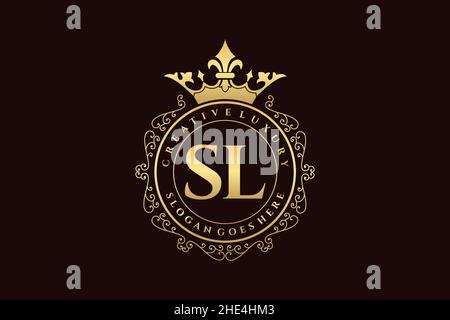 SL Initial Letter Luxury calligraphic feminine floral hand drawn heraldic monogram antique vintage style luxury logo design Premium Stock Vector