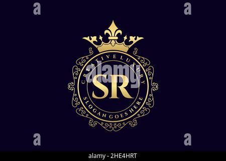SR Initial Letter Luxury calligraphic feminine floral hand drawn heraldic monogram antique vintage style luxury logo design Premium Stock Vector
