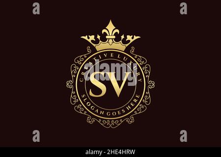 SV Initial Letter Luxury calligraphic feminine floral hand drawn heraldic monogram antique vintage style luxury logo design Premium Stock Vector
