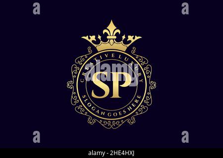 SP Initial Letter Luxury calligraphic feminine floral hand drawn heraldic monogram antique vintage style luxury logo design Premium Stock Vector