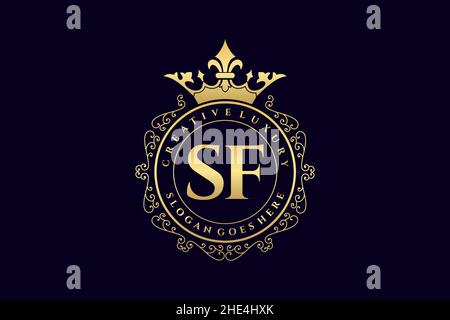 SF Initial Letter Luxury calligraphic feminine floral hand drawn heraldic monogram antique vintage style luxury logo design Premium Stock Vector