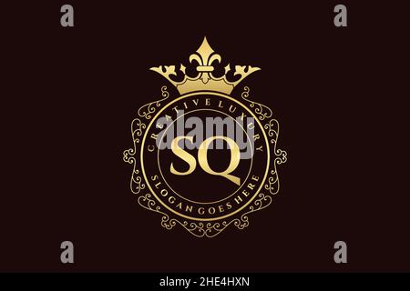 SQ Initial Letter Luxury calligraphic feminine floral hand drawn heraldic monogram antique vintage style luxury logo design Premium Stock Vector