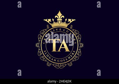 TA Initial Letter Luxury calligraphic feminine floral hand drawn heraldic monogram antique vintage style luxury logo design Premium Stock Vector