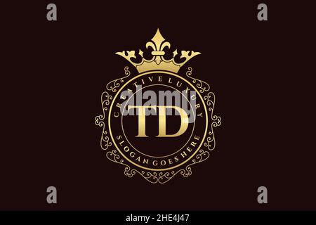TD Initial Letter Luxury calligraphic feminine floral hand drawn heraldic monogram antique vintage style luxury logo design Premium Stock Vector