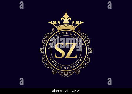 SZ Initial Letter Luxury calligraphic feminine floral hand drawn heraldic monogram antique vintage style luxury logo design Premium Stock Vector