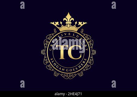 TC Initial Letter Luxury calligraphic feminine floral hand drawn heraldic monogram antique vintage style luxury logo design Premium Stock Vector